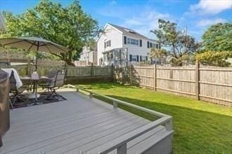 16 Simmons Rd, Nahant, MA 01908 - wooden deck featuring a residential view, a lawn, and a fenced backyard