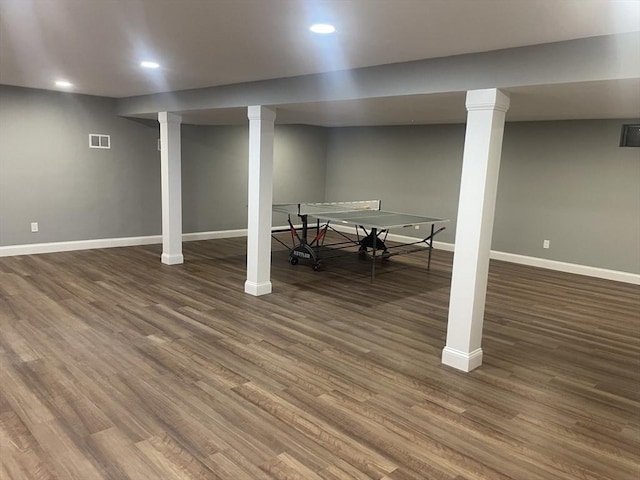 47 Woodcock Ln, Marlborough, MA 01752 - finished basement featuring baseboards, wood finished floors, and recessed lighting