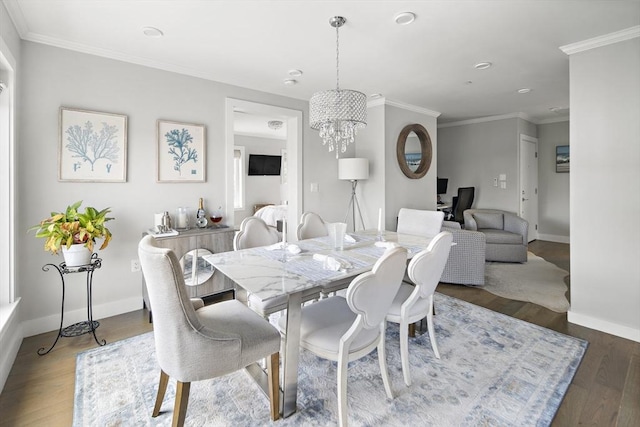 3 Ardee St Unit 3, Boston, MA 02128 - dining area featuring baseboards, wood finished floors, ornamental molding, recessed lighting, and a chandelier