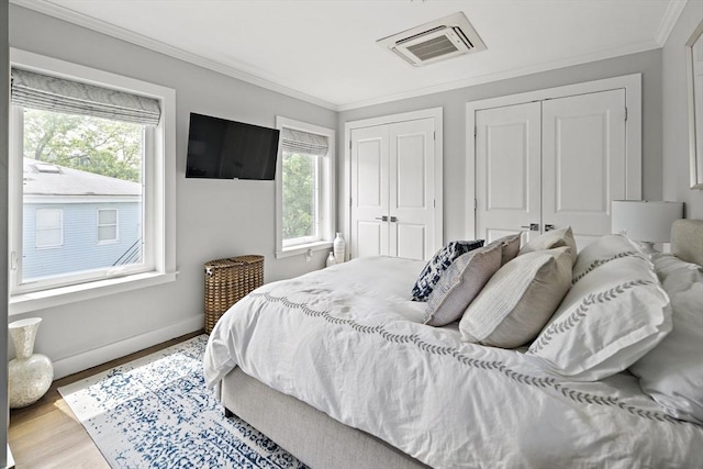 3 Ardee St Unit 3, Boston, MA 02128 - bedroom featuring multiple closets, multiple windows, crown molding, baseboards, and wood finished floors