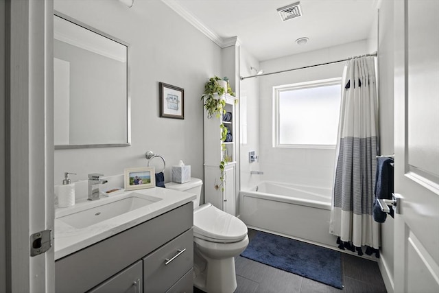 3 Ardee St Unit 3, Boston, MA 02128 - bathroom with vanity, shower / bath combo, toilet, and crown molding