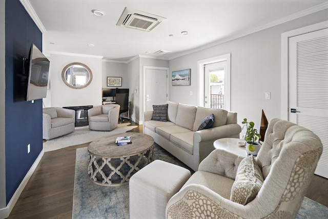 3 Ardee St Unit 3, Boston, MA 02128 - living area featuring crown molding, baseboards, dark wood finished floors, and recessed lighting
