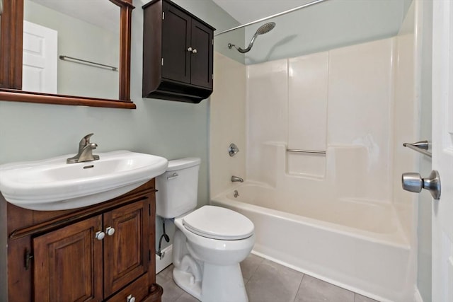 full bathroom with vanity, tile patterned floors, bathtub / shower combination, and toilet