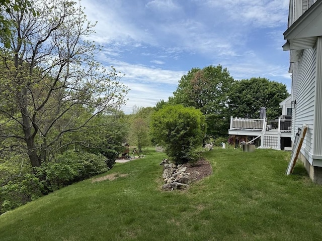 5 Cortland Dr, Hudson, MA 01749 - view of grassy yard with a wooden deck