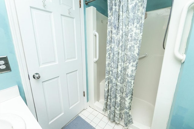 11 Church Unit 313, Salem, MA 01970 - full bathroom with tile patterned flooring, a shower with curtain, and vanity