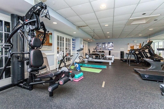 11 Church Unit 313, Salem, MA 01970 - exercise room featuring a paneled ceiling, french doors, and recessed lighting
