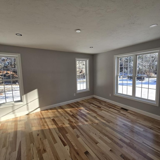 empty room featuring hardwood / wood-style floors and a textured ceiling