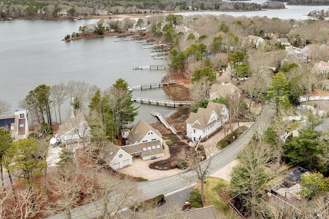 aerial view with a water view and a residential view