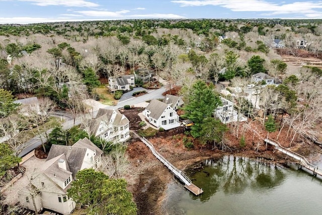 aerial view featuring a residential view and a water view