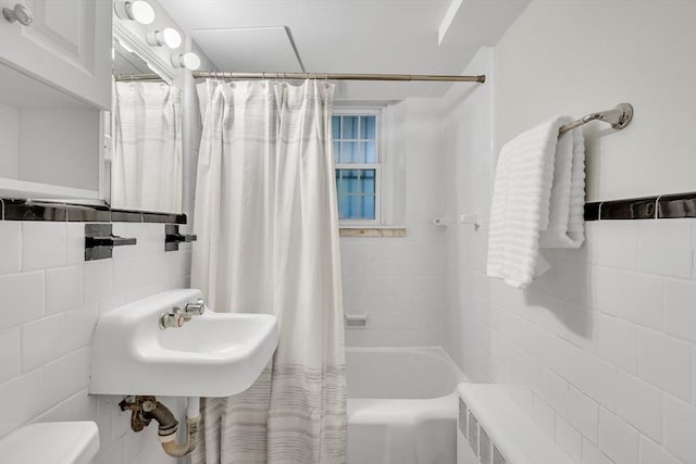 10 Shepard St Unit 2, Cambridge, MA 02139 - full bath with tile walls, shower / bath combination with curtain, and toilet