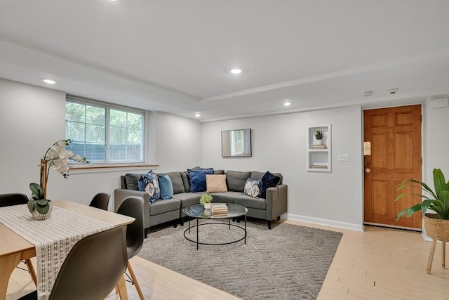 10 Shepard St Unit 2, Cambridge, MA 02139 - living room with light wood-style floors, recessed lighting, and baseboards