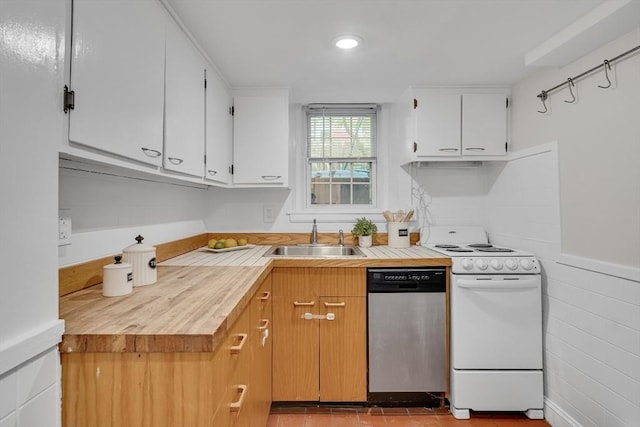 10 Shepard St Unit 2, Cambridge, MA 02139 - kitchen with dishwasher, white range with electric stovetop, a sink, and white cabinets