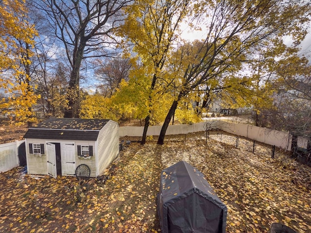 view of yard with a storage shed