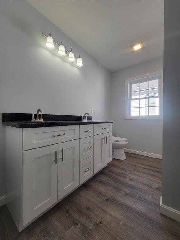 bathroom featuring vanity, toilet, and wood-type flooring