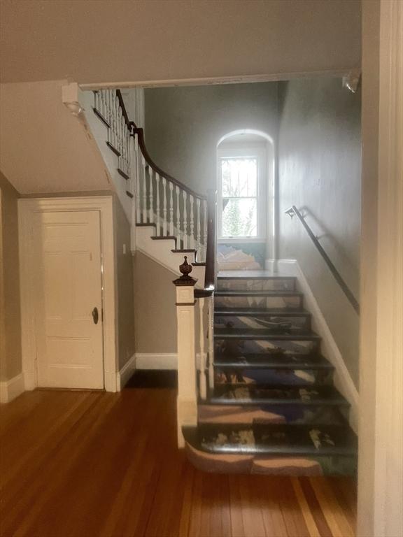 staircase featuring wood-type flooring