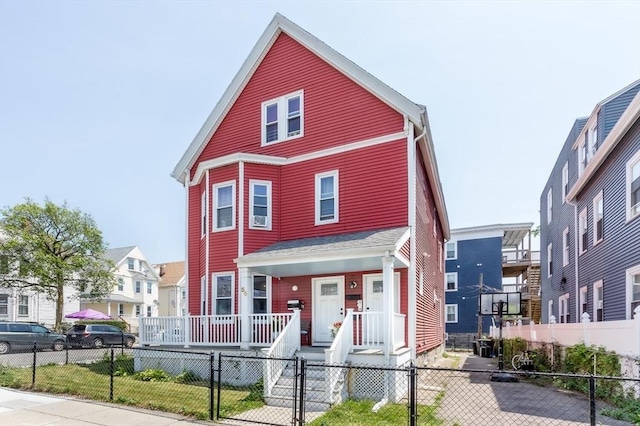 56-A Topliff St, Boston, MA 02122 - view of front of house with a porch, a fenced front yard, and a gate