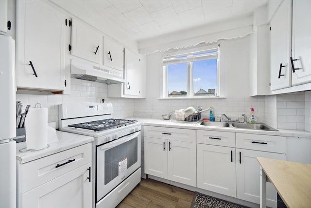 90 Montaup St, Fall River, MA 02724 - kitchen featuring white appliances, under cabinet range hood, a sink, and light countertops