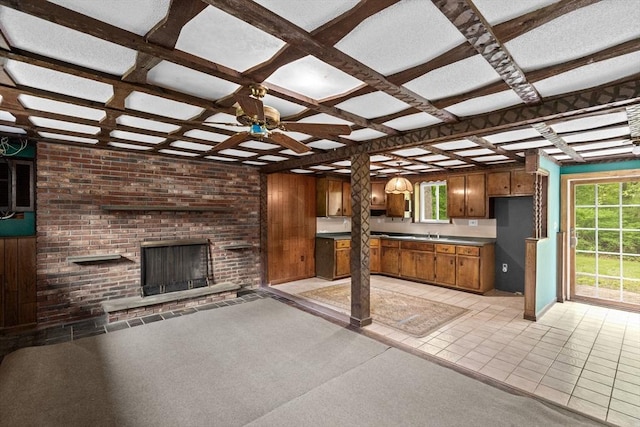 5 Glad St, Freetown, MA 02702 - view of patio with an outdoor kitchen, ceiling fan, a sink, and a fireplace