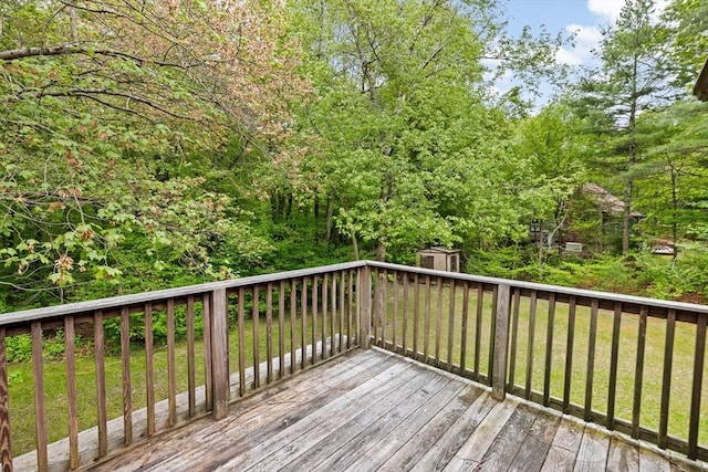 5 Glad St, Freetown, MA 02702 - wooden terrace with a shed, an outdoor structure, and a lawn