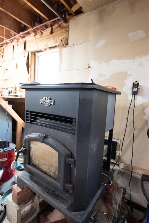 details featuring a wood stove