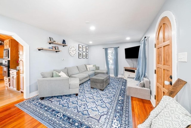 living room with hardwood / wood-style floors