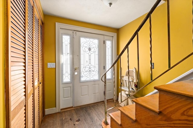 foyer entrance featuring dark wood-type flooring