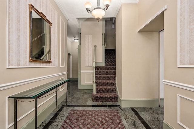 293-295 Commonwealth Ave Unit 3B, Boston, MA 02115 - hall featuring inlaid floor details, baseboards, and stairs