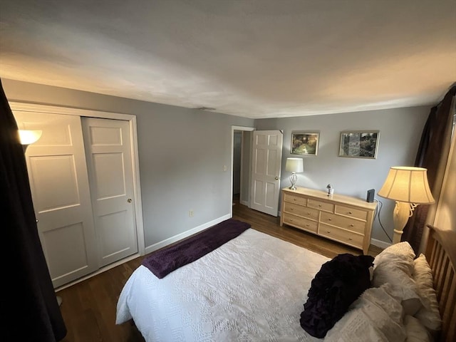 bedroom featuring dark wood-type flooring and a closet