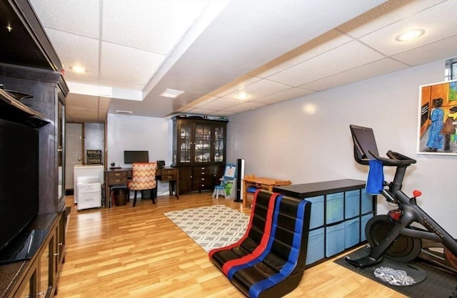 857 Adams St Unit 857, Boston, MA 02124 - exercise area with a drop ceiling and light wood-style flooring