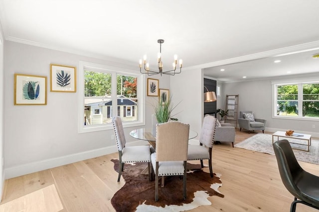 2 Suncrest Ave, Wilmington, MA 01887 - dining room featuring a chandelier, crown molding, light wood-style floors, and recessed lighting