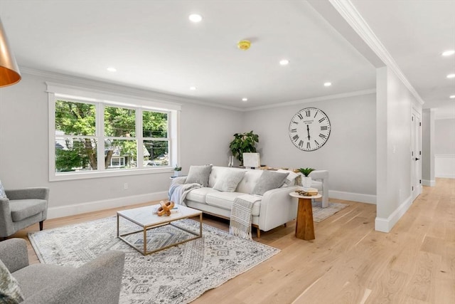 2 Suncrest Ave, Wilmington, MA 01887 - living room featuring recessed lighting, ornamental molding, and light wood finished floors