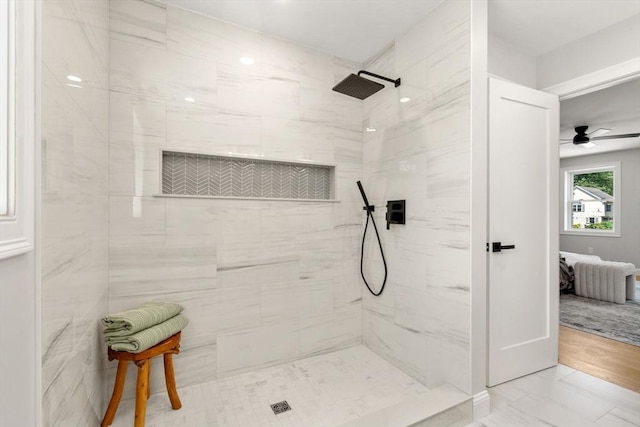 2 Suncrest Ave, Wilmington, MA 01887 - bathroom featuring a tile shower, ceiling fan, and connected bathroom