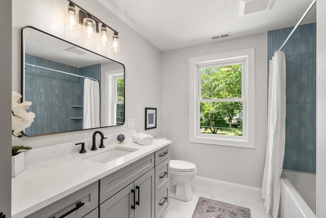 2 Suncrest Ave, Wilmington, MA 01887 - full bath featuring vanity, marble finish flooring, and shower / tub combo with curtain