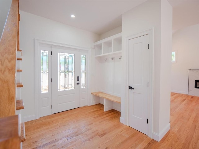 28 Berkshire Ave, Sharon, MA 02067 - mudroom featuring light wood-style flooring and recessed lighting