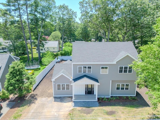 28 Berkshire Ave, Sharon, MA 02067 - colonial inspired home featuring a shingled roof and a trampoline
