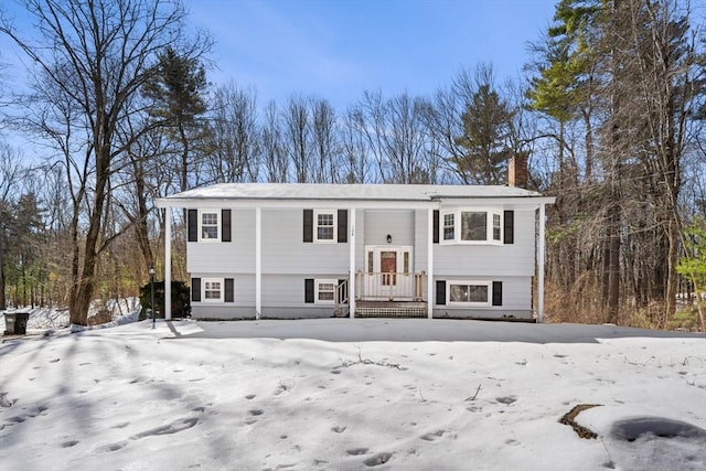 bi-level home with a chimney