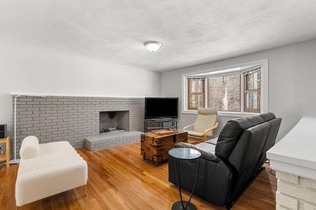 living room featuring a fireplace and wood finished floors