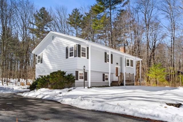 bi-level home with a chimney