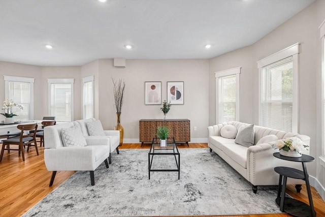 living room with light hardwood / wood-style floors