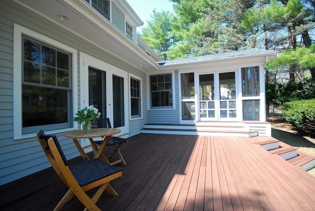 wooden terrace with french doors