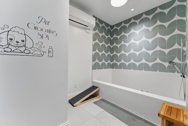 191 Washington St Unit 524, Boston, MA 02135 - full bathroom featuring a wall mounted air conditioner, tile patterned flooring, and baseboards