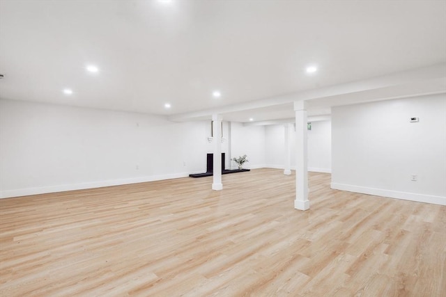 22 Longhill Rd, Ashland, MA 01721 - finished below grade area with recessed lighting, light wood-type flooring, and baseboards