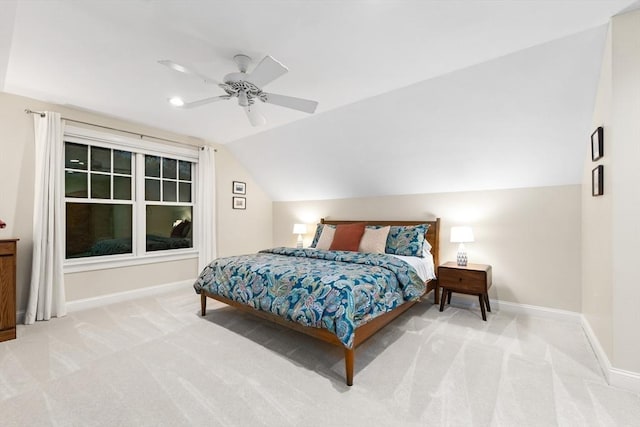 32 Rideout Rd, Hollis, NH 03049 - bedroom with light colored carpet, lofted ceiling, and ceiling fan