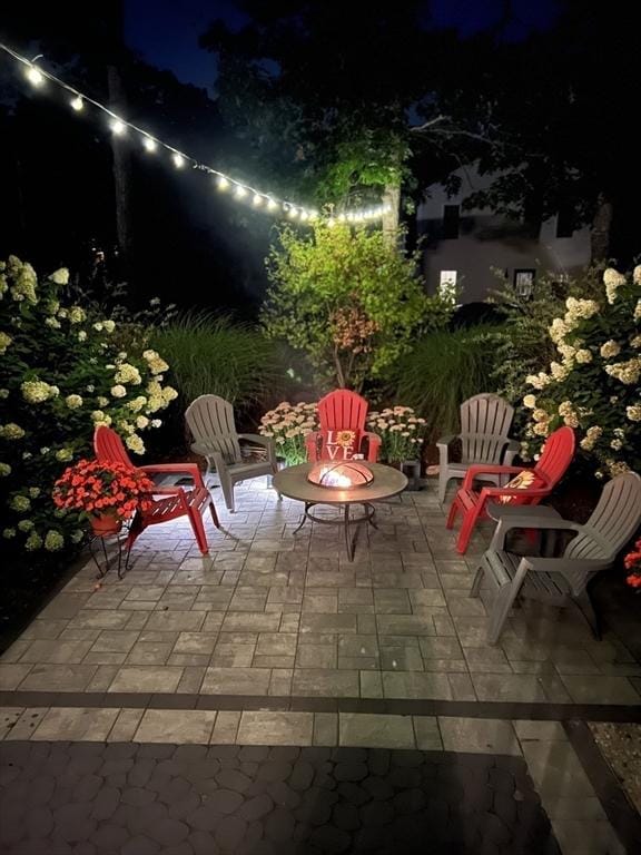 view of patio at night