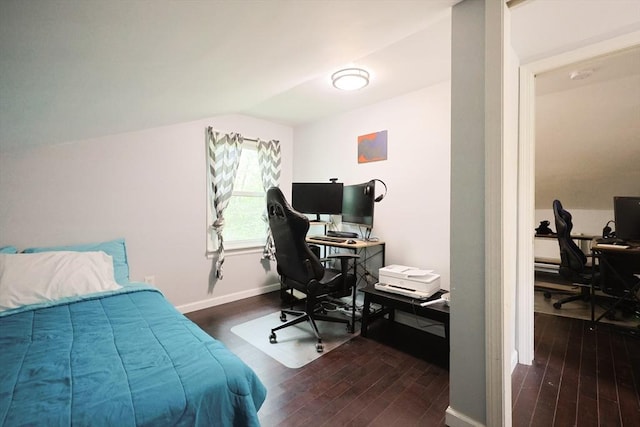47 Leno Rd, Holland, MA 01521 - bedroom featuring lofted ceiling, hardwood / wood-style floors, an office area, and baseboards