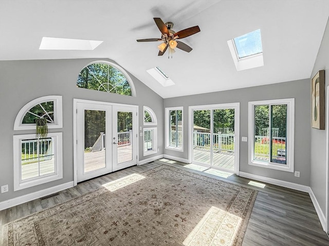 15 Stone Fence Dr, Derry, NH 03038 - unfurnished sunroom featuring a skylight, french doors, and vaulted ceiling