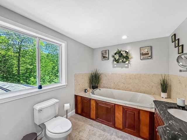 15 Stone Fence Dr, Derry, NH 03038 - full bathroom with a garden tub, vanity, and tile patterned floors