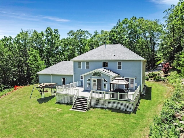 15 Stone Fence Dr, Derry, NH 03038 - back of house featuring a gazebo, a yard, a deck, and a shingled roof