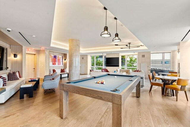 100 Lovejoy Wharf Unit 5N, Boston, MA 02114 - rec room featuring pool table, light wood-style floors, and a tray ceiling