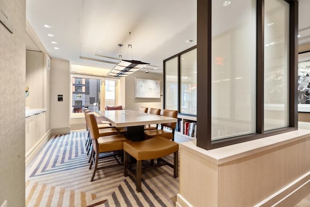 100 Lovejoy Wharf Unit 5N, Boston, MA 02114 - dining area with recessed lighting and light colored carpet